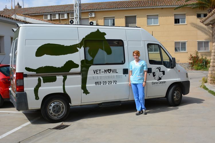 Elena Catalán con su unidad móvil veterinaria