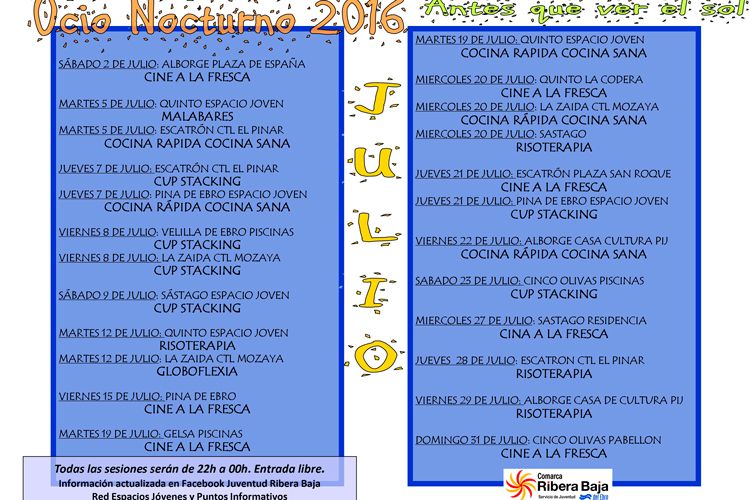 Programación ocio nocturno julio 2016