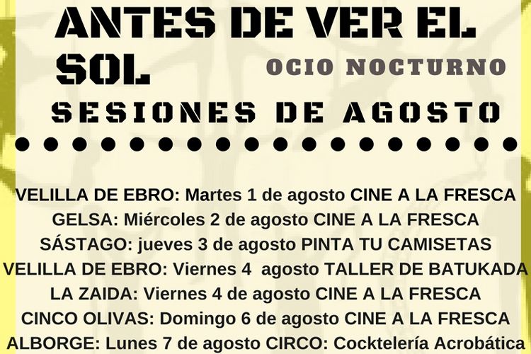 Cartel ocio nocturno actividades agosto