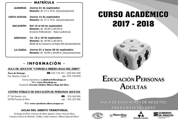 El aula de adultos ‘Ribera Baja del Ebro’ abre el plazo de matriculación