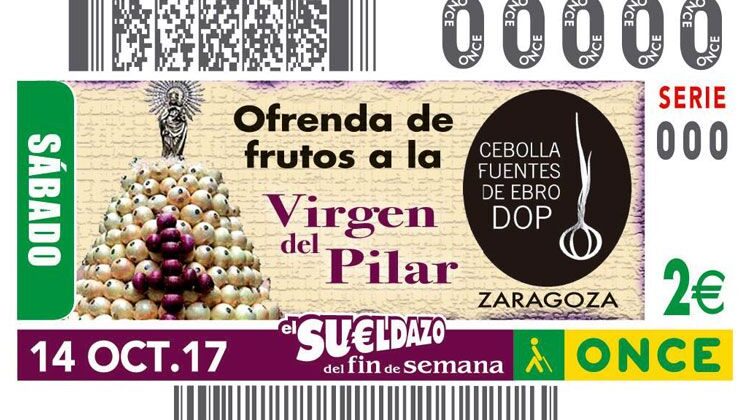 El cupón de la ONCE difunde la ofrenda de frutos con cebolla DOP Fuentes de Ebro