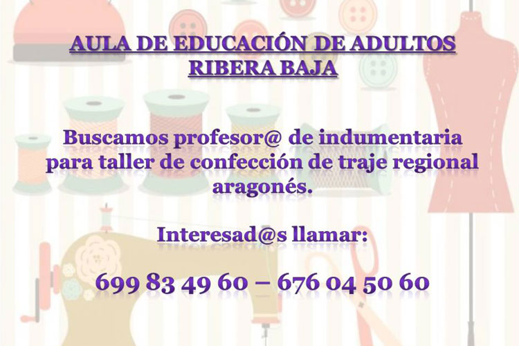 El aula de adultos de la Ribera Baja busca profesor de indumentaria aragonesa
