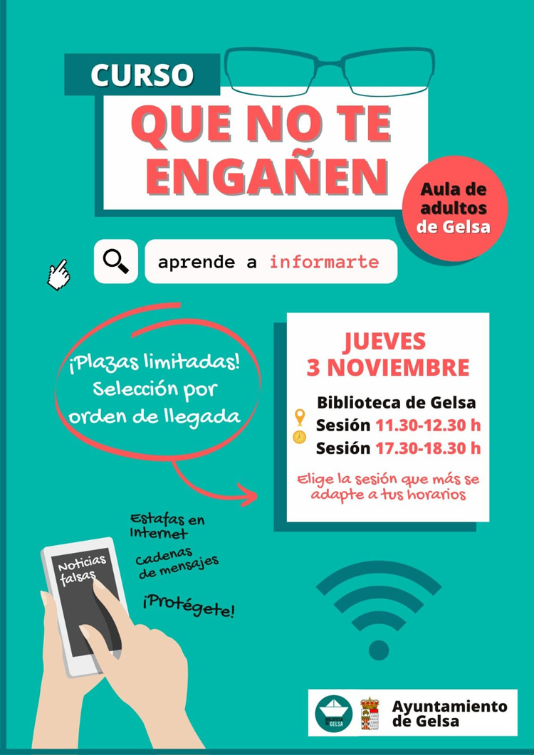 Este jueves, curso ‘Que no te engañen’ en el aula de adultos de Gelsa