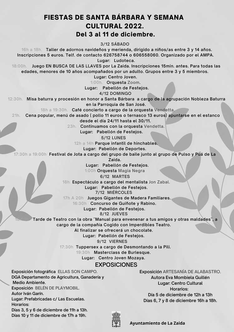 Fiestas de Santa Bárbara y Semana Cultural en La Zaida
