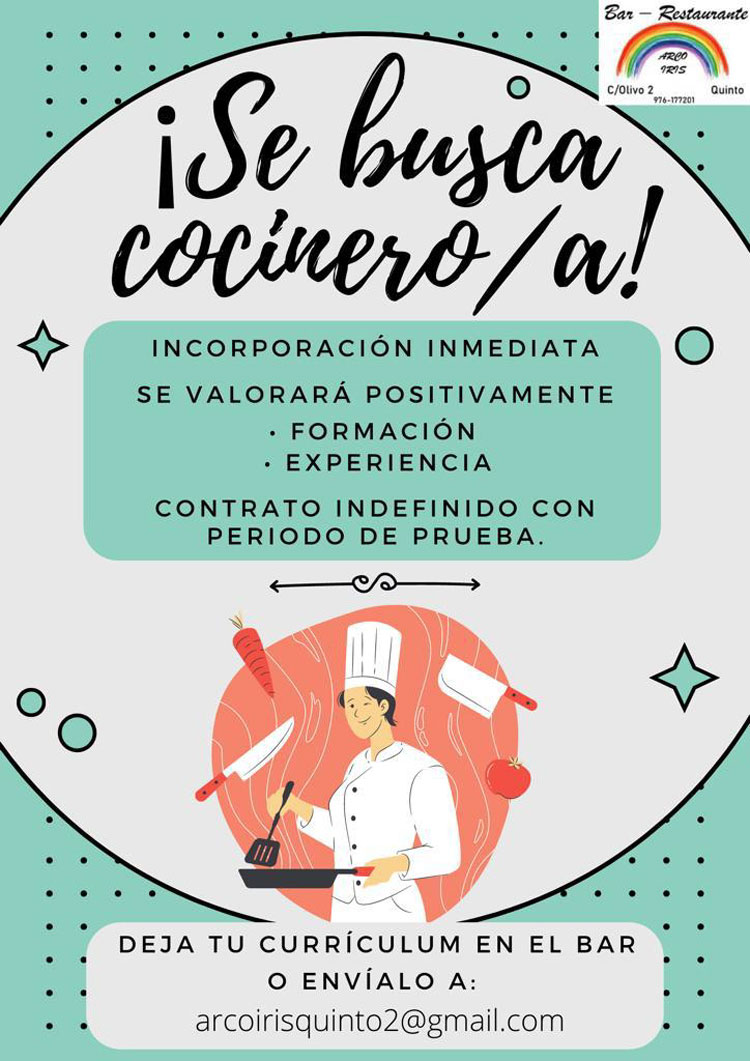 Oferta de empleo de cocinero en Quinto