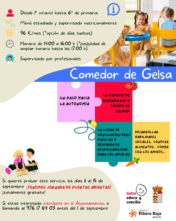 ‌El comedor escolar de Gelsa facilitará la conciliación de las familias