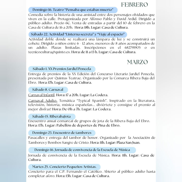 Quinto comienza su programación cultural de invierno