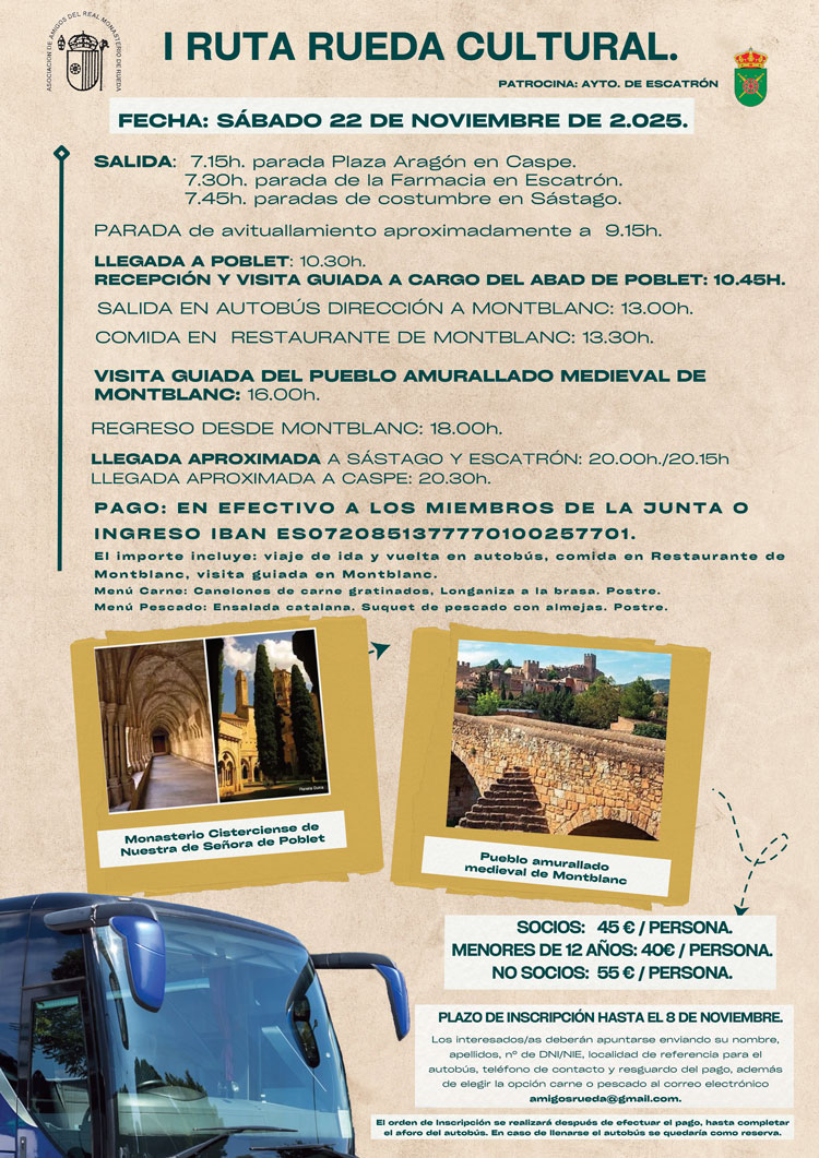 Excusión cultural a Poblet y Montblanc el 22 de noviembre
