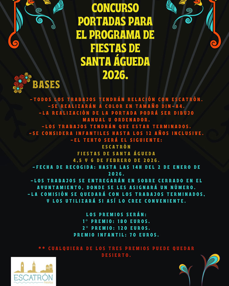 Escatrón convoca un concurso para diseñar la portada del programa de fiestas de Santa Águeda 2026