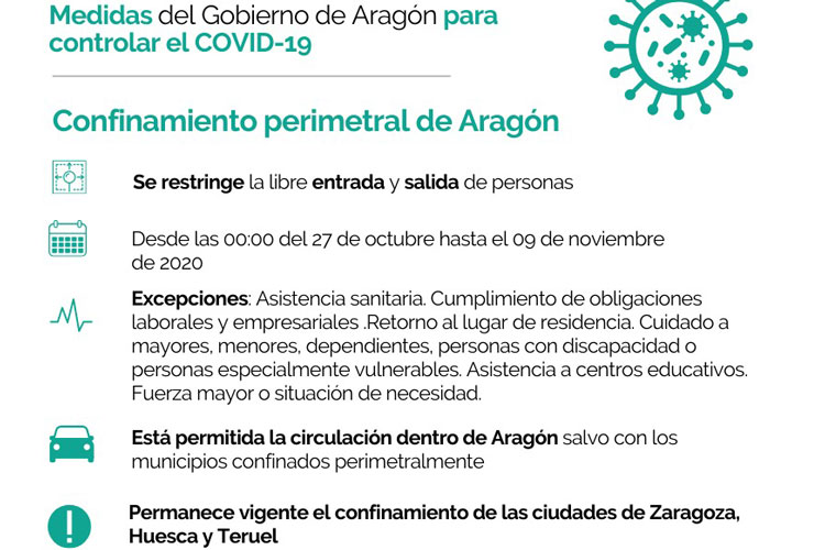 La DGA decreta el confinamiento territorial de todo Aragón y el toque de queda se establecerá entre las 23 y las 6.00 horas