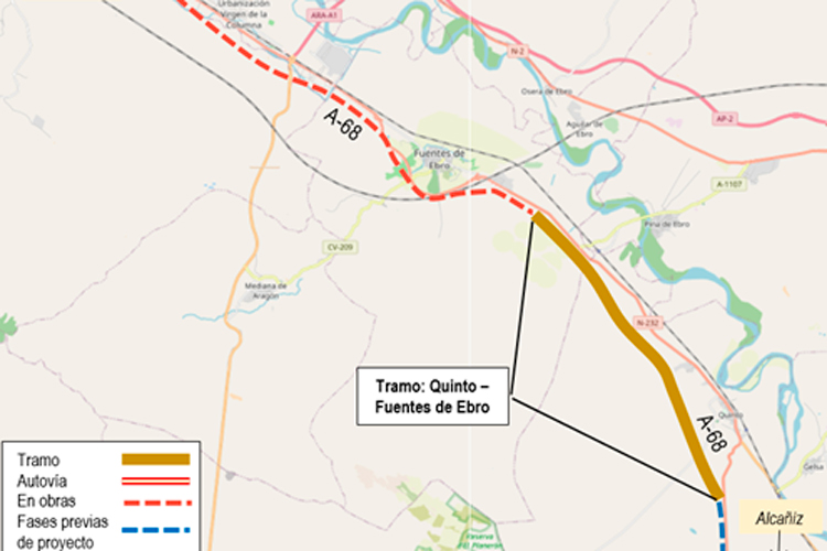 Mitma licita un contrato para redactar el proyecto del tramo Fuentes de Ebro-Quinto de la Autovía A-68