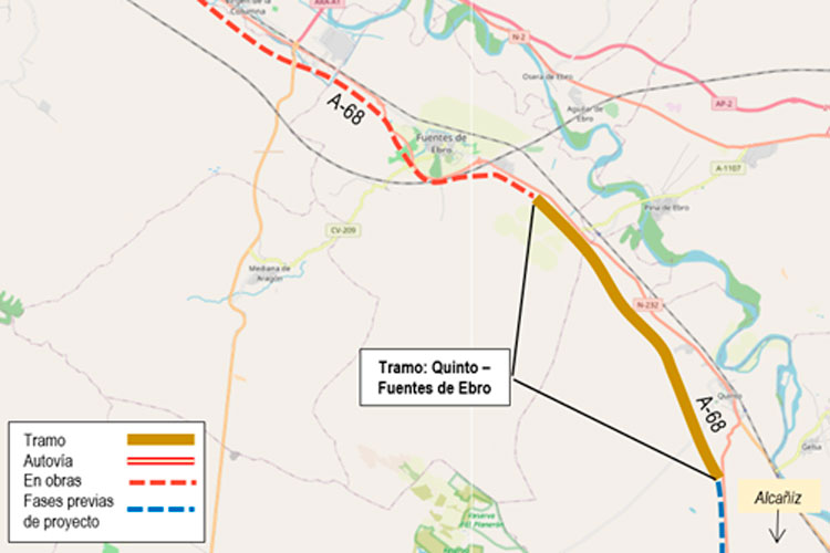 Mitma adjudica el contrato para redactar el proyecto del tramo Quinto – Fuentes de Ebro de la Autovía A-68