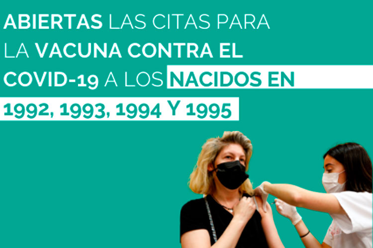 Abiertas las citas para la vacuna contra el COVID a los nacidos entre 1992 y 1995