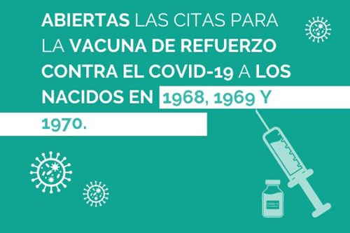 Abiertas las citas de la dosis de refuerzo contra el COVID-19 para los nacidos en 1968, 1969 y 1970