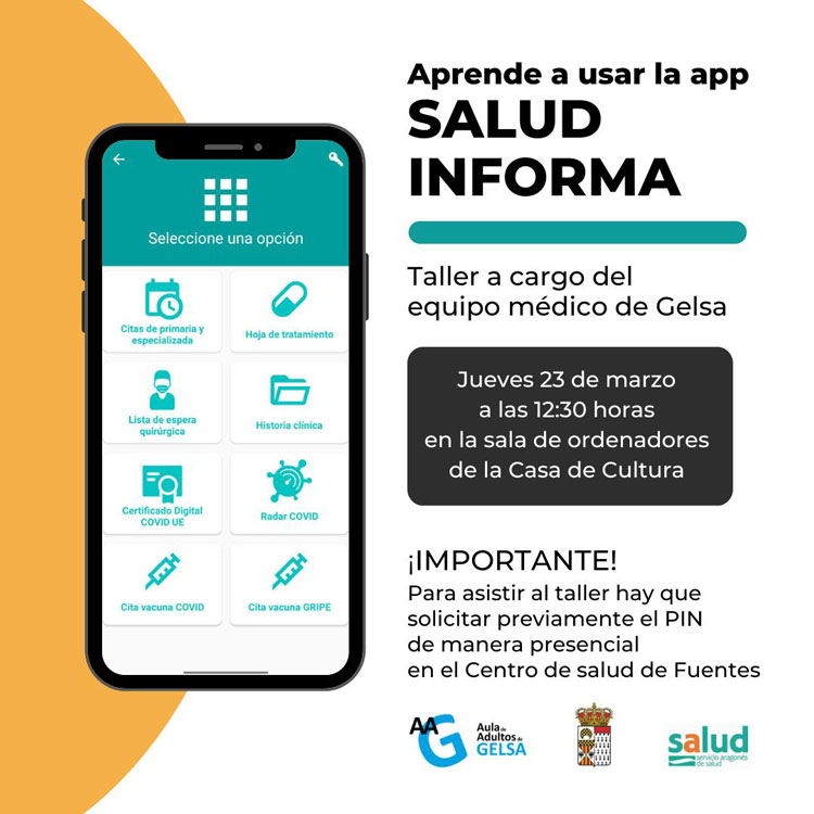 Este jueves, taller en Gelsa para aprender a usar la APP de Salud Informa