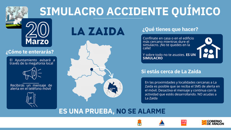 El 112 Aragón activará el miércoles el sistema ES-Alert en La Zaida en un simulacro de riesgo químico