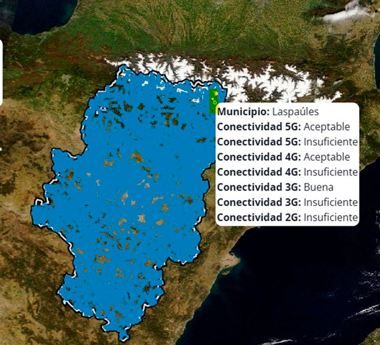 Aragón lanza un mapa que muestra la cobertura móvil real municipio a municipio